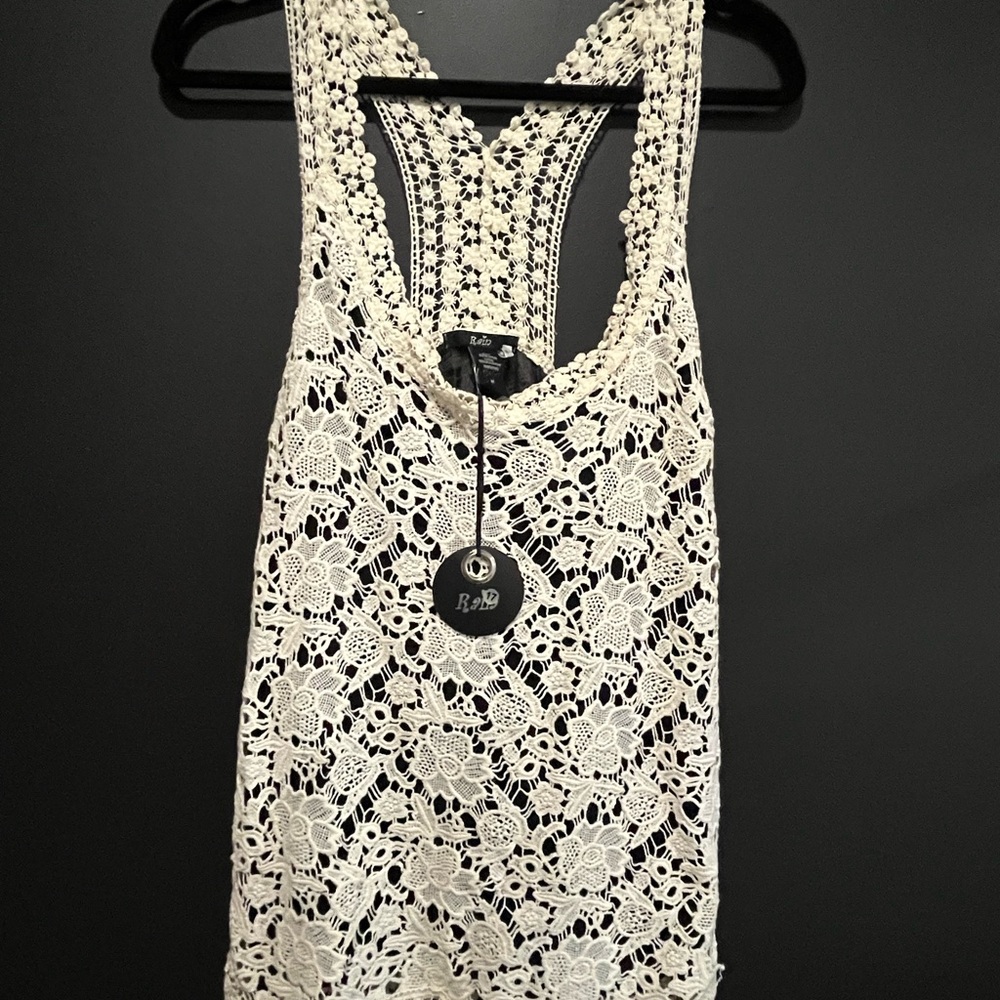RAIN Cream Crochet Tank Top